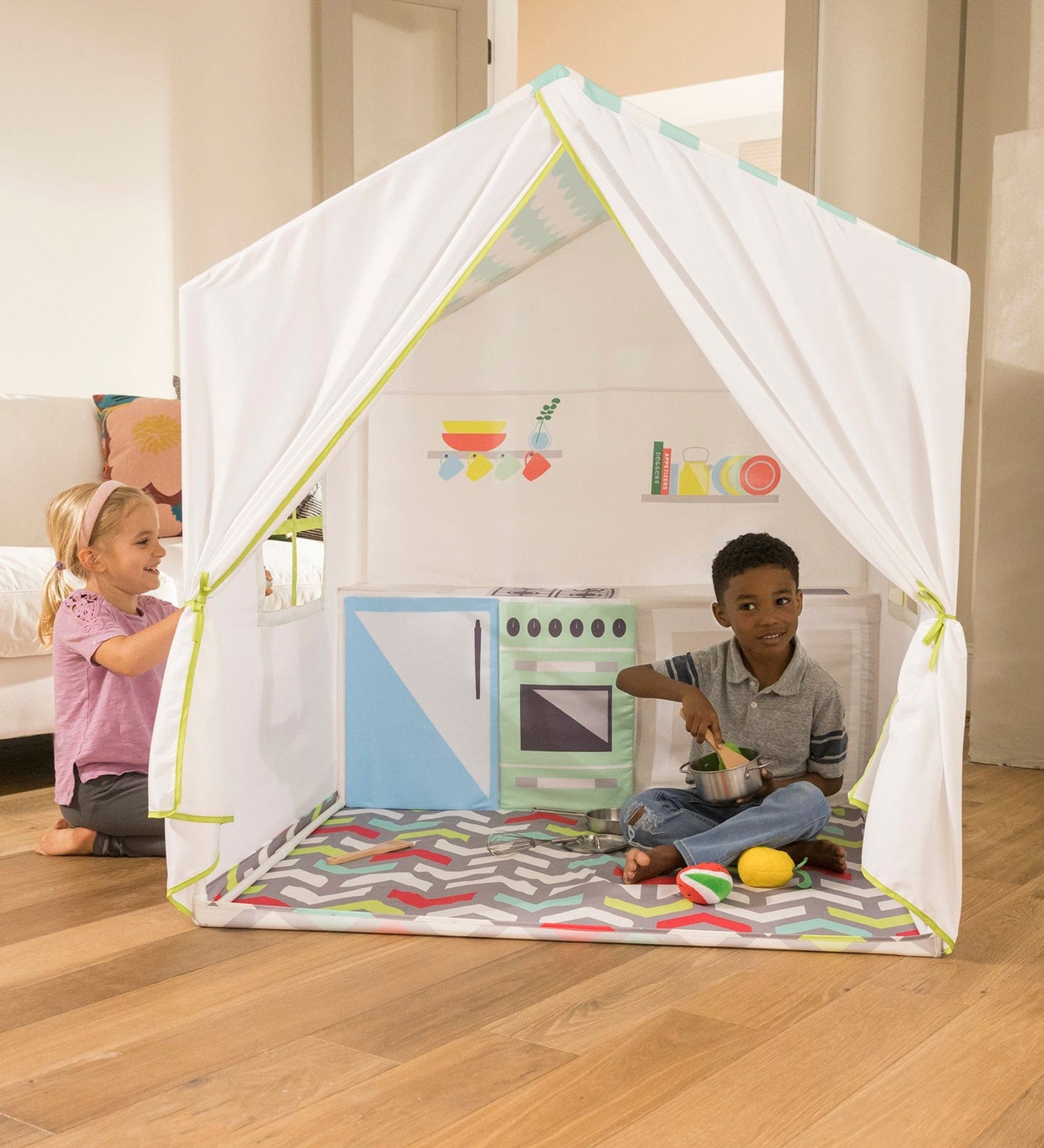 50-Inch Kitchen Playhouse Tent with 7-Piece Kitchen Cooking Set