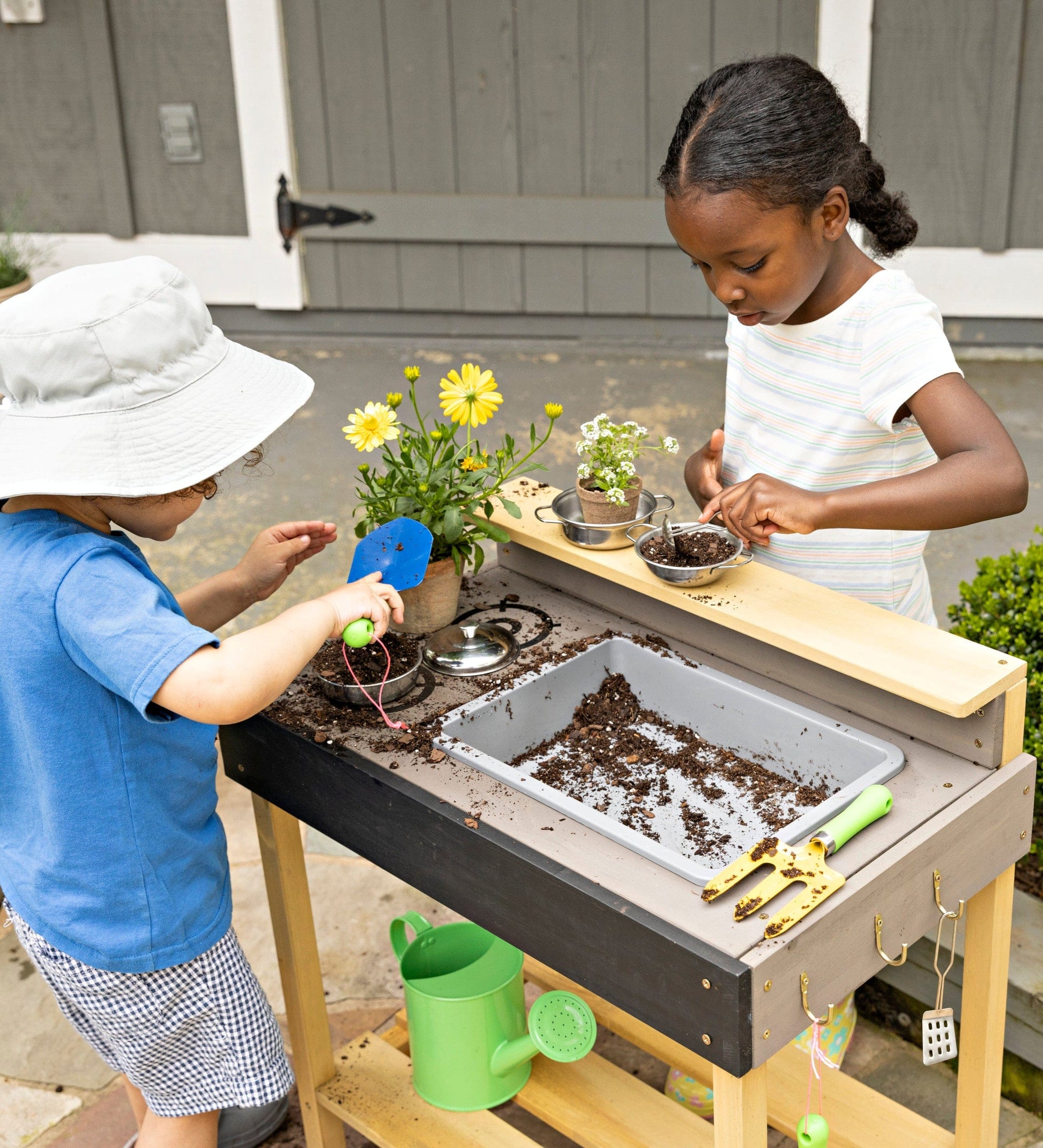 Jr. Chef's Wooden Mud Play Kitchen and Imagination Station with Metal Accessories