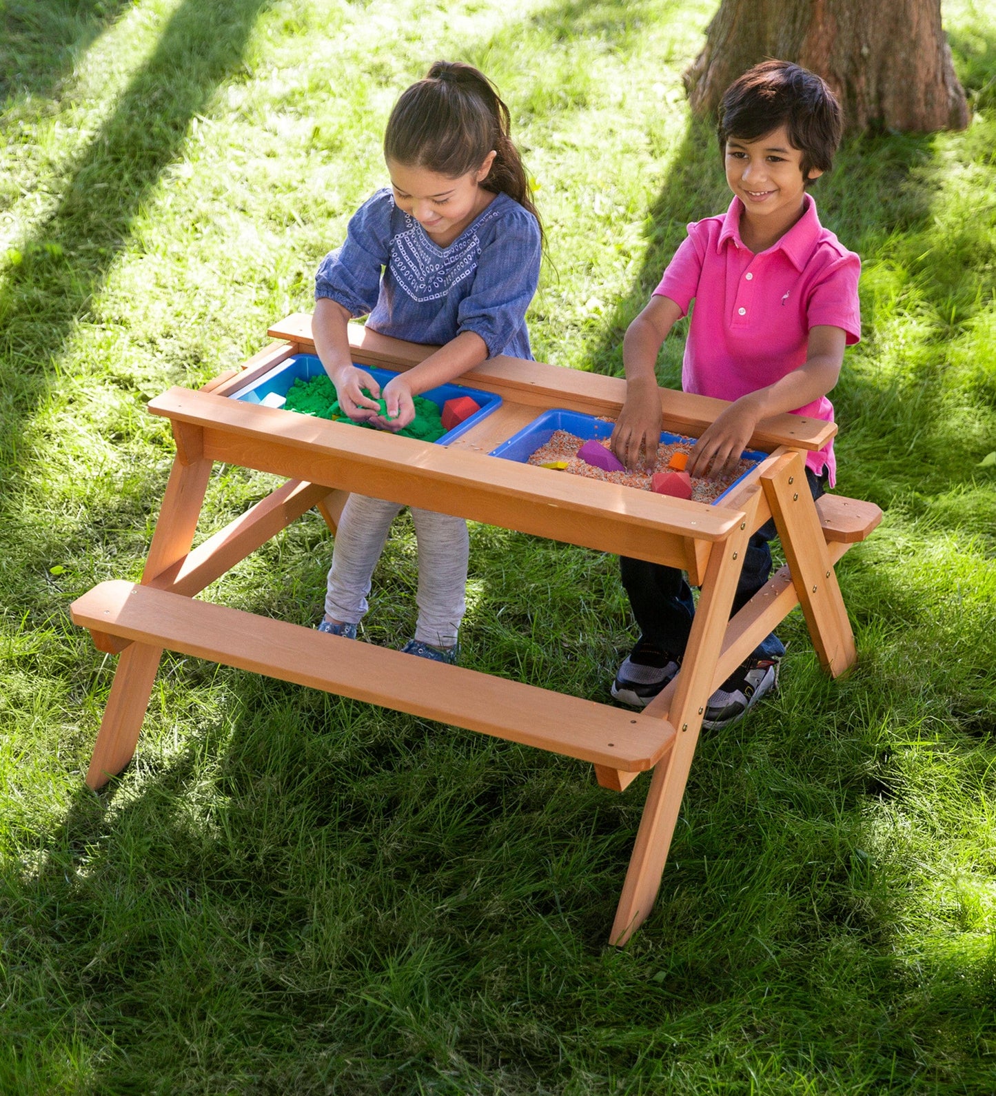 Wooden 2-in-1 Picnic Table Sensory Play Station