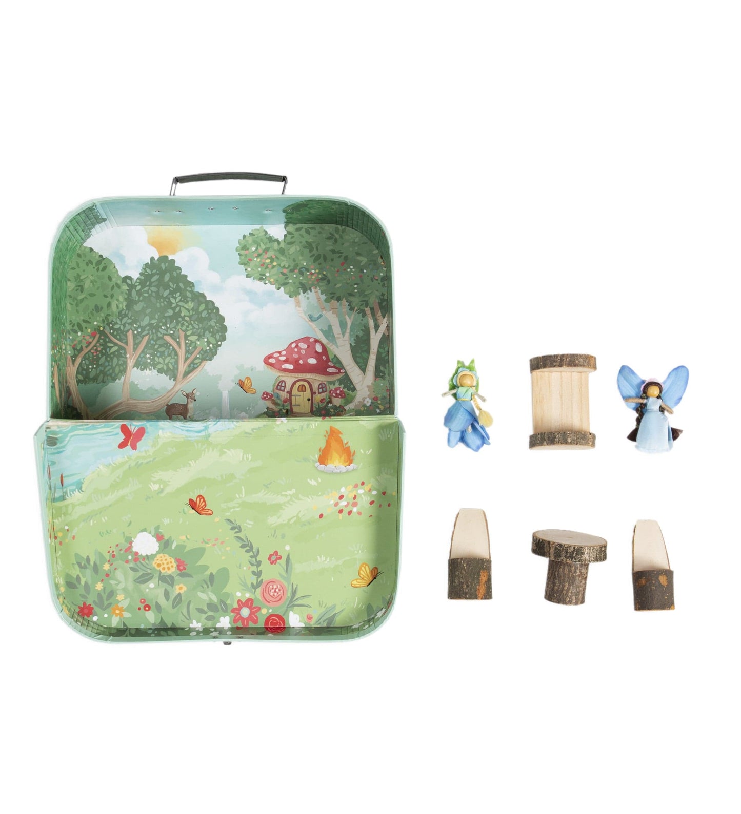Wooden Dollhouse with Turntable and 35-Piece Furniture Set – Hearthsong