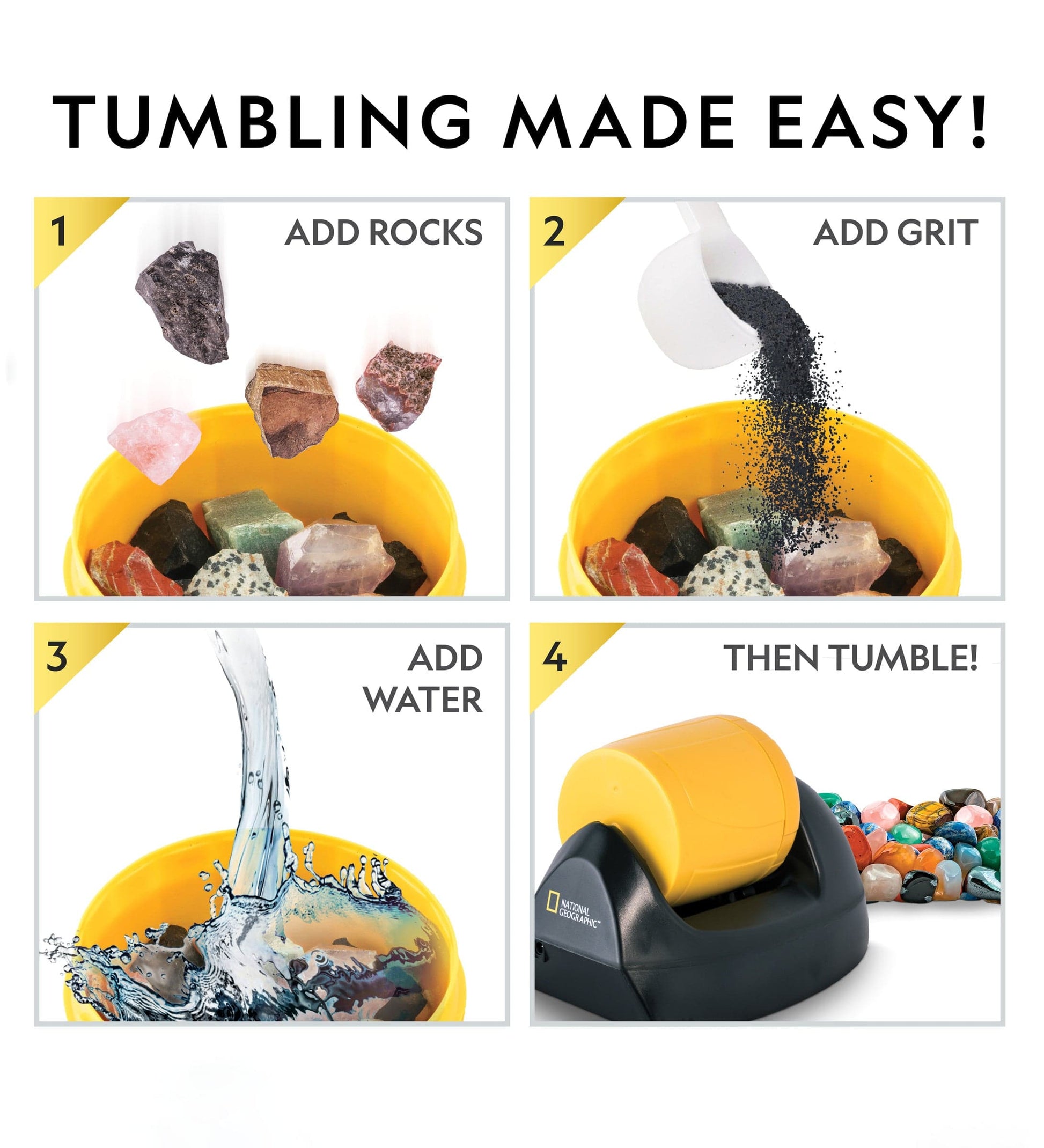 Rock Tumbler Kit,Turns Rough Rocks Into Beautiful Gems,with Button