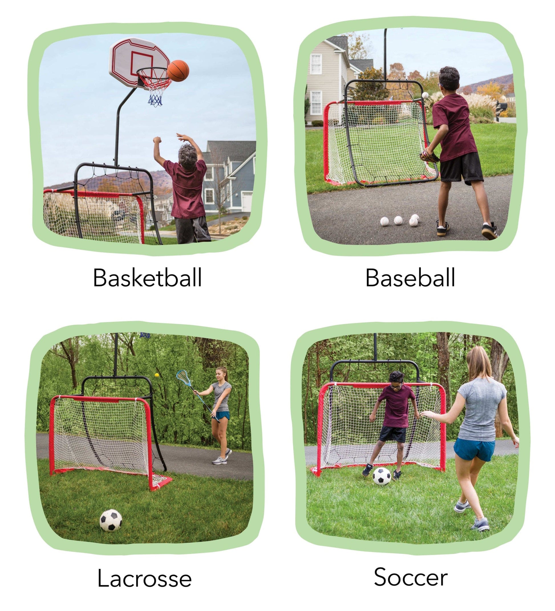 All-in-1 Sports Set: Basketball, Baseball, Lacrosse, and Soccer