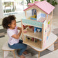 Wooden Dollhouse with Turntable and 35-Piece Furniture Set