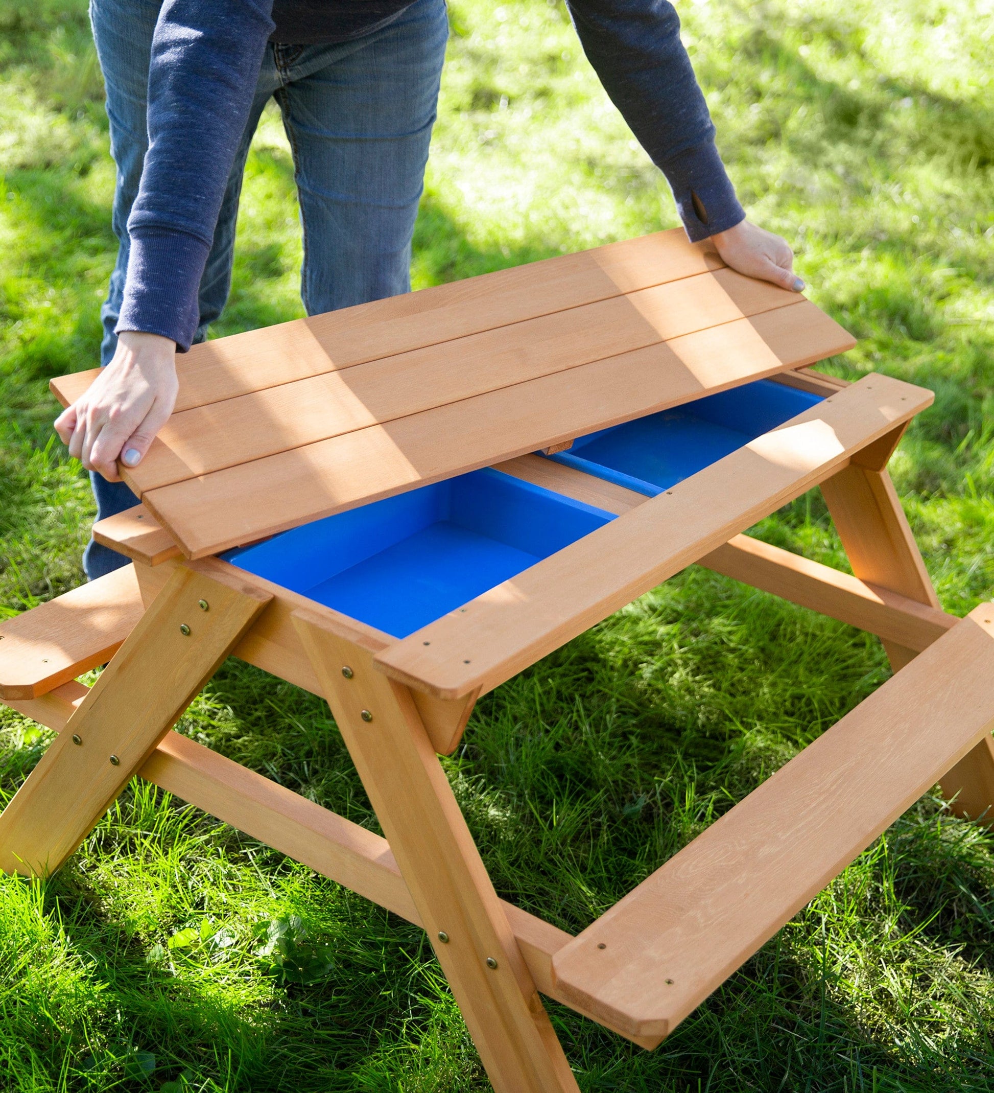 Wooden 2-in-1 Picnic Table Sensory Play Station
